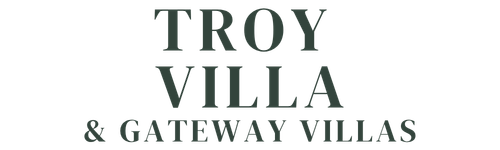 The image displays the text "TROY VILLA & GATEWAY VILLAS" in a staggered format.